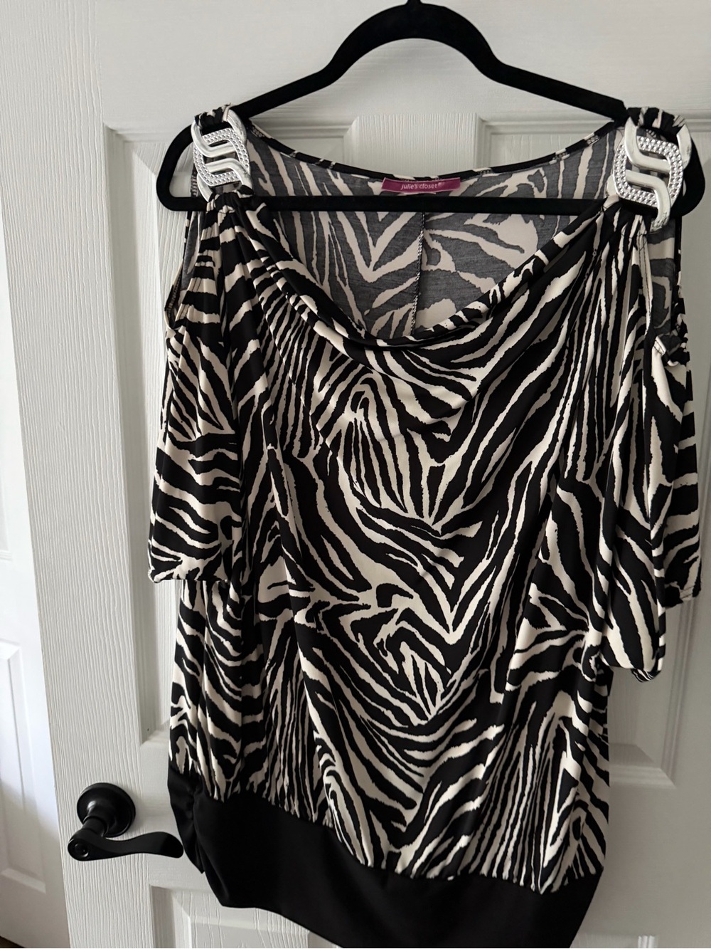 Zebra Print Cold-Shoulder Women's Top - Black & White